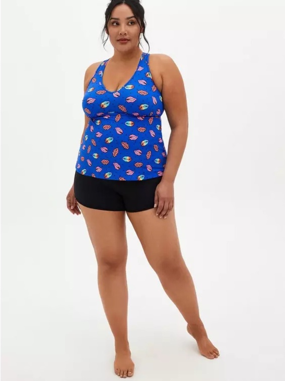 Torrid Blue Rainbow Lips Print Wireless Racerback Tankini Top Size 1 1X 14-16